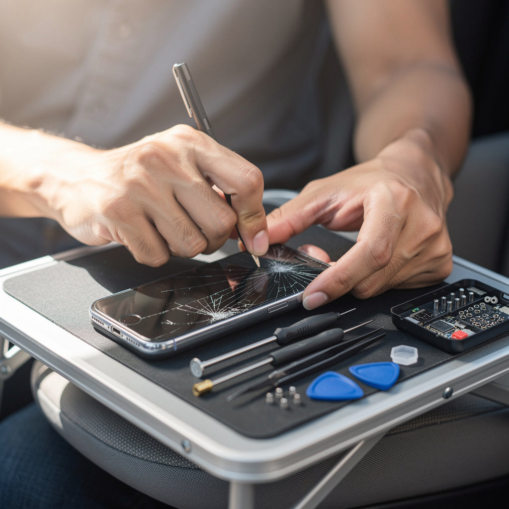 SD Phone Pros technician performing on-site mobile phone repair in San Diego, offering convenient service at your location